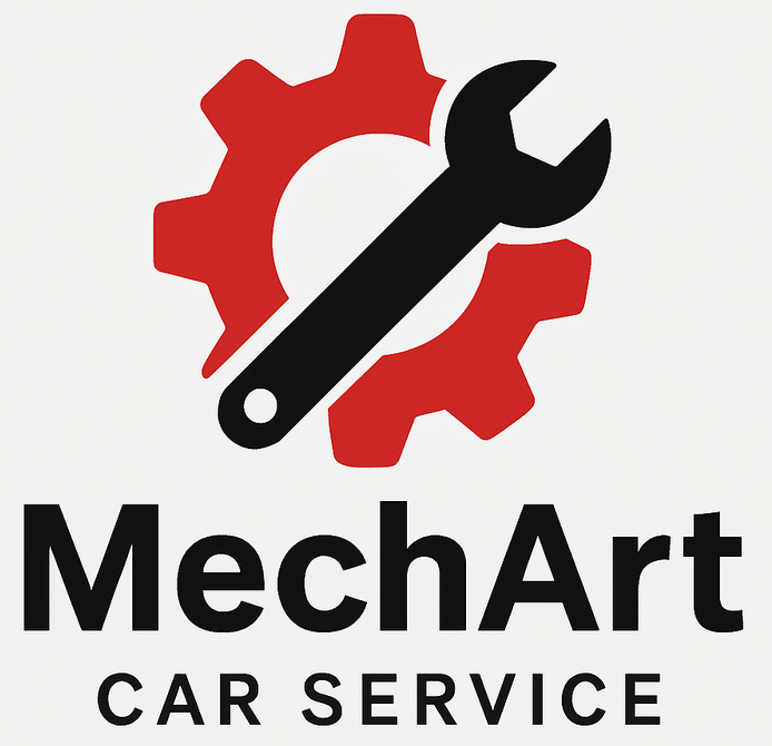 Logo for "MechArt CAR SERVICE" with a black wrench over a red gear.